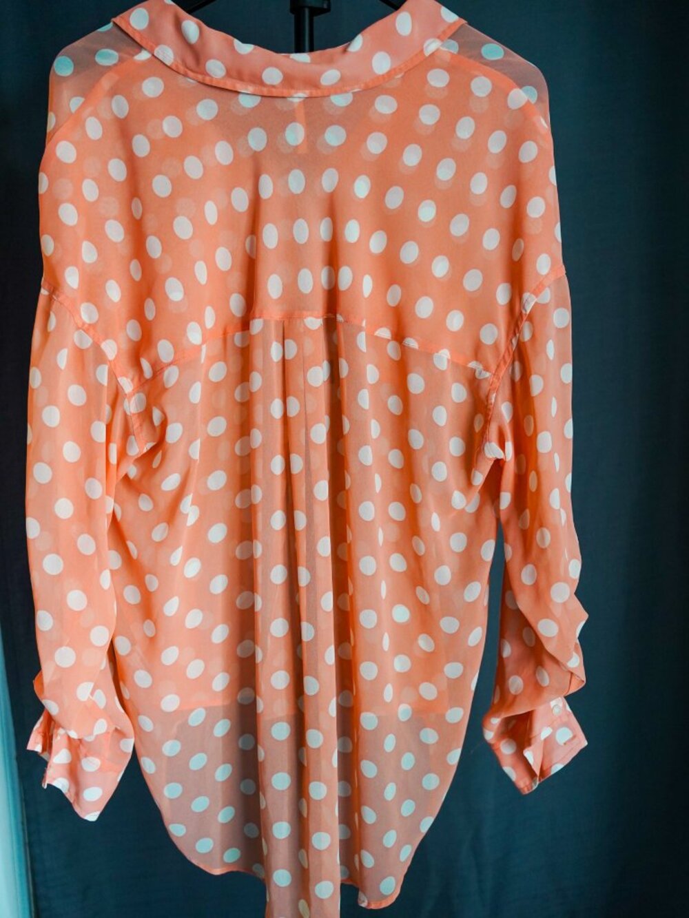 Free People Polka Dot Shirt Women's Large Sheer Button Down Long Sleeve - Picture 13 of 13